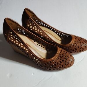 New Directions Brown Cutout Wedge Shoes Size 8 Vintage